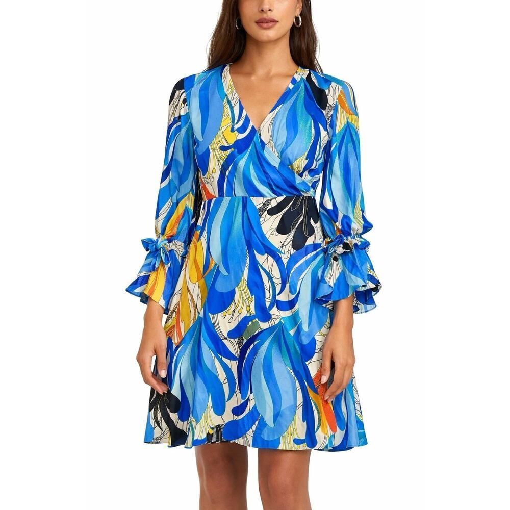 NWT Kobi Halperin Gianna Dress S Silk Floral Print Bell Sleeve